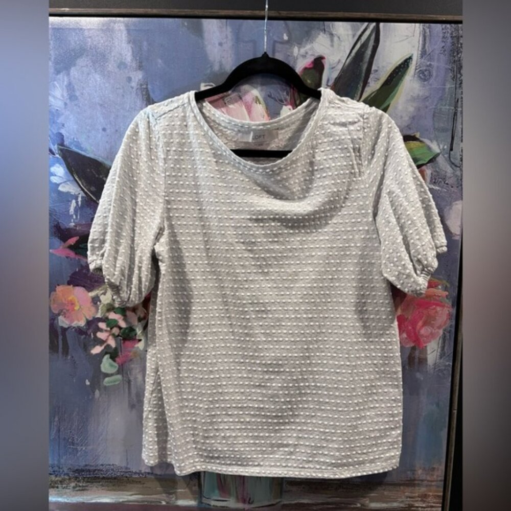 LOFT White Textured Puff Sleeve Blouse Sz M